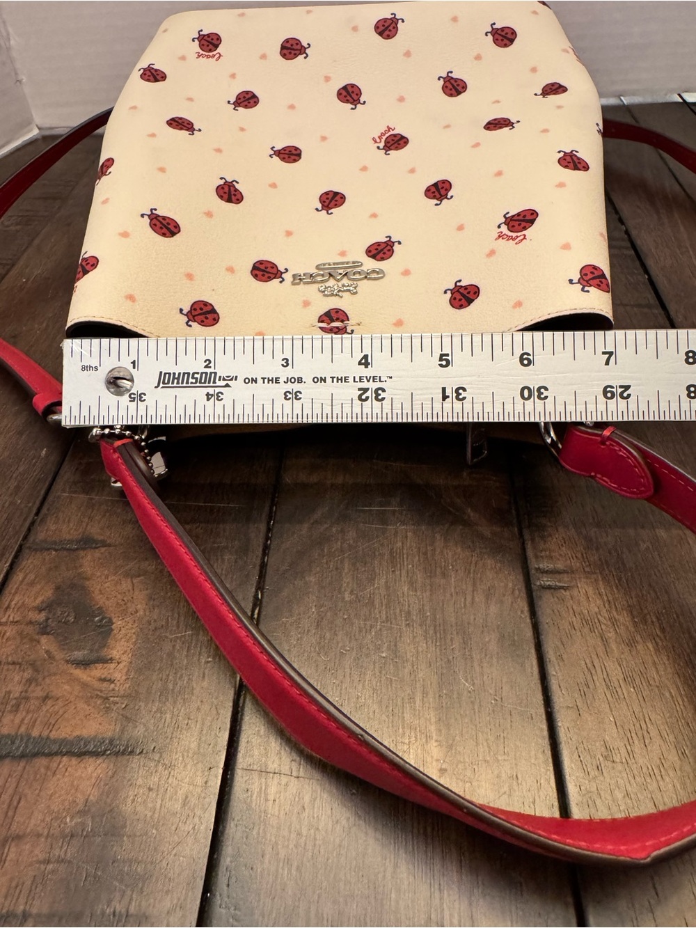 Coach C Mini Town Bucket Bag Ladybug Floral Print Red White Y2K - Picture 15 of 16
